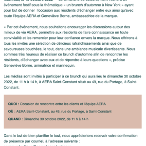 AERA vous invite &agrave; un brunch d&rsquo;automne en compagnie de Genevi&egrave;ve Borne